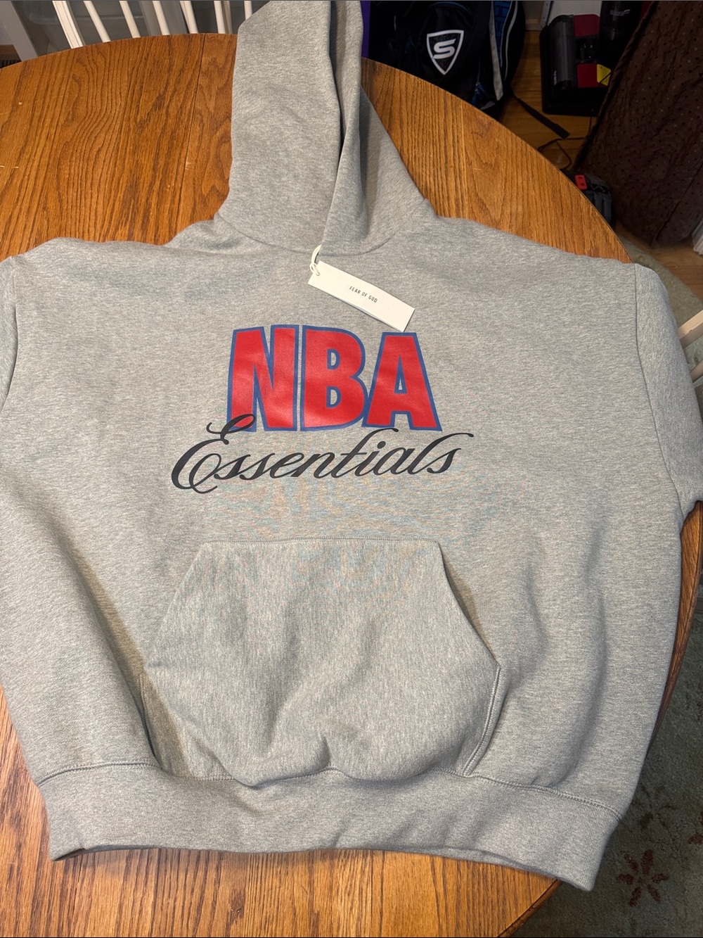 Essentials Gray Hoodie with Red NBA Logo